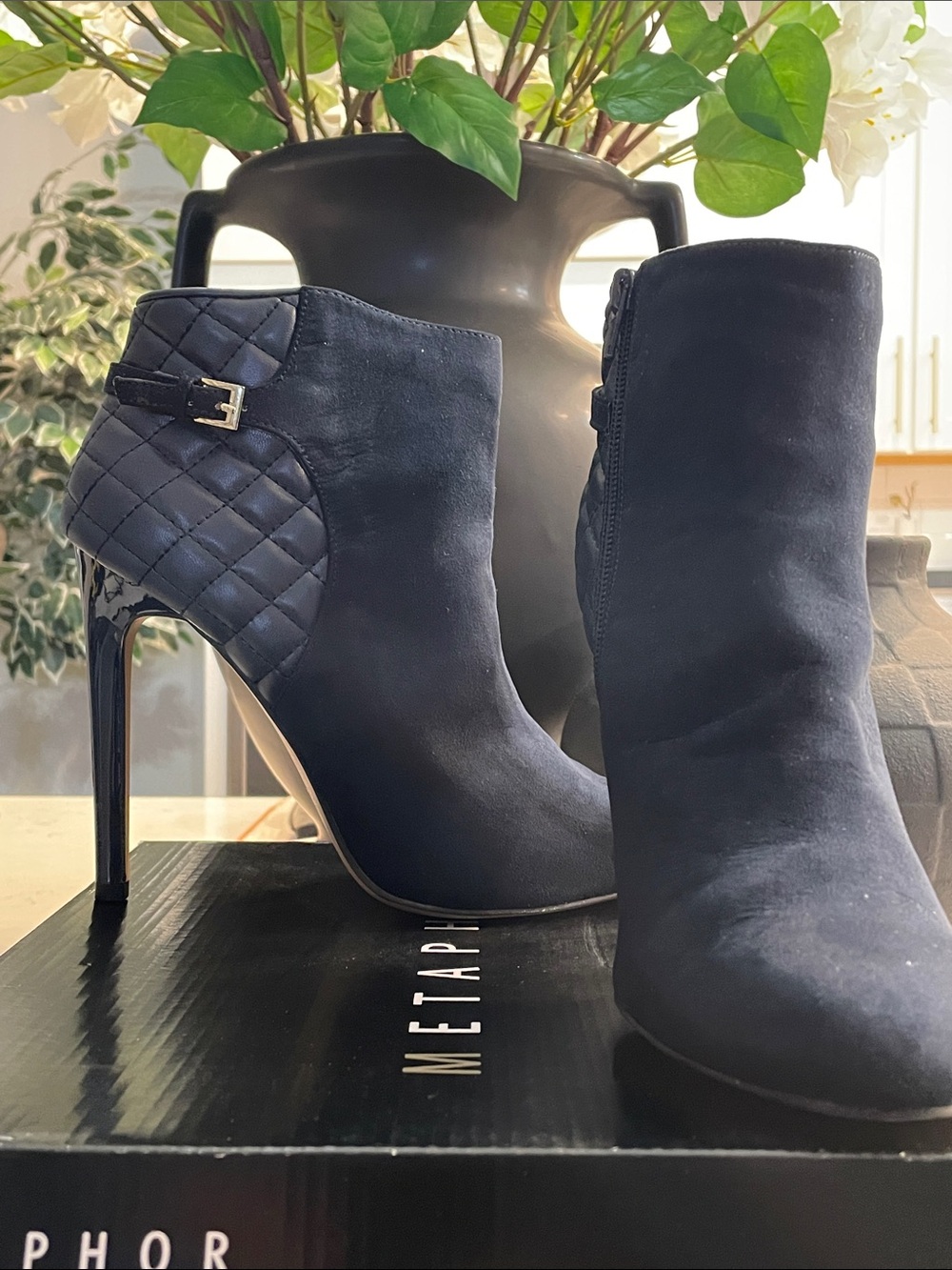 Metaphor’s Dean Navy Blue Faux Quilted and Suede Bootie